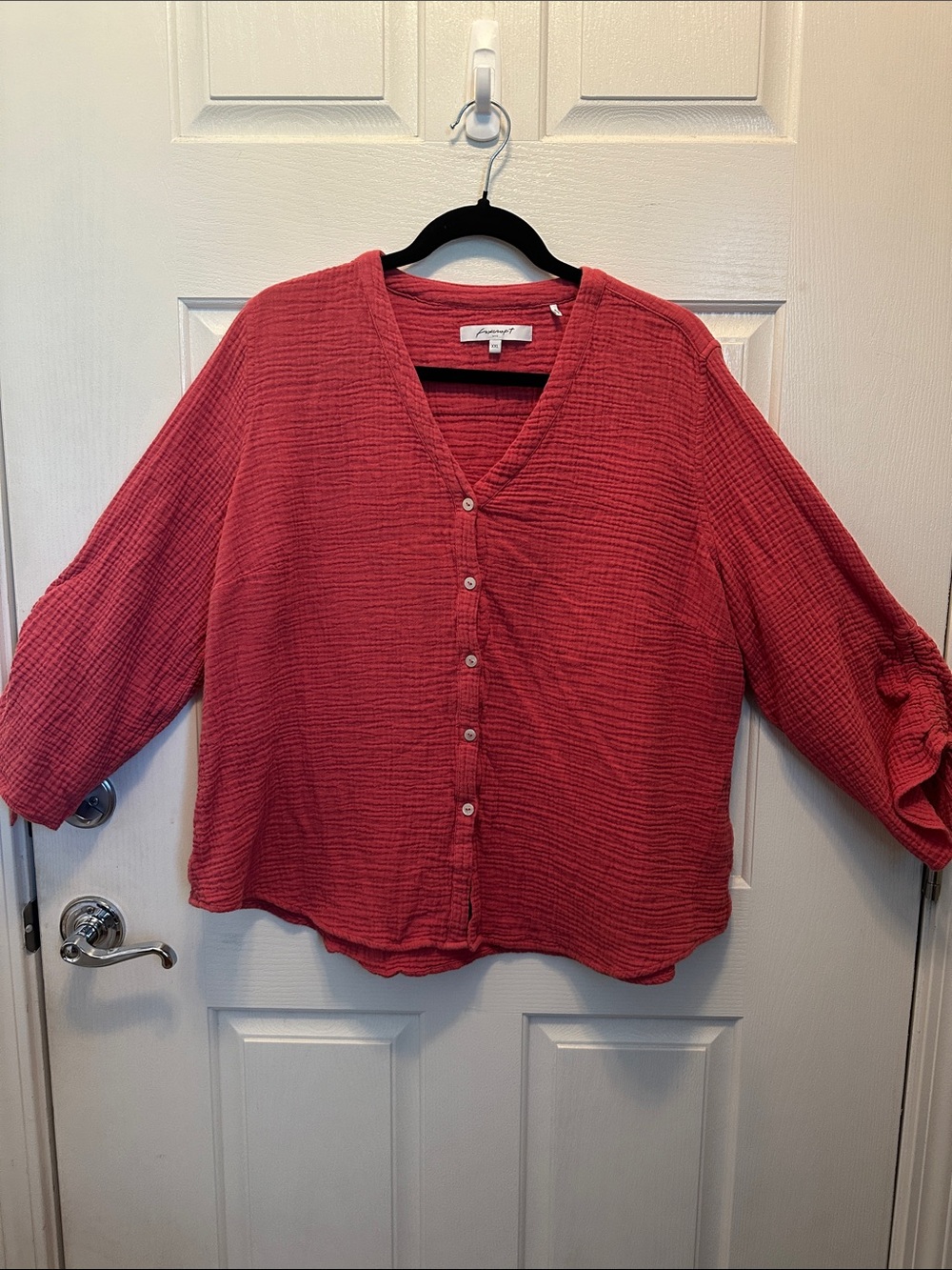 Foxcroft 100% Cotton Lightweight Coral-Button-Front Blouse XXL